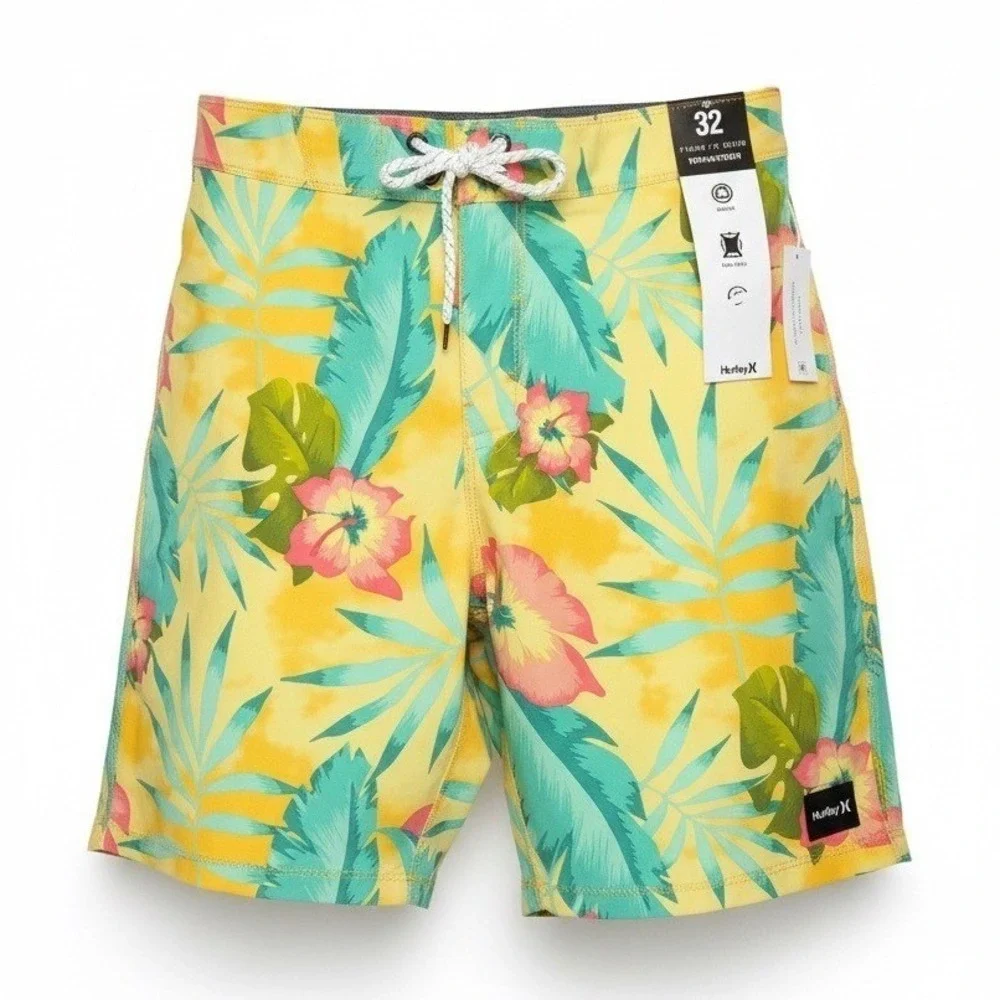 Hurley Men's Phantom Board Shorts Yellow Floral Swim Trunks, Size‎ 32, NWT